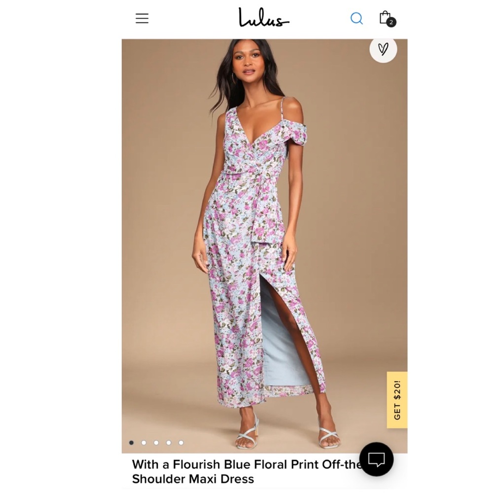 With a Flourish Blue Floral Print Off-the-Shoulder Maxi Dress